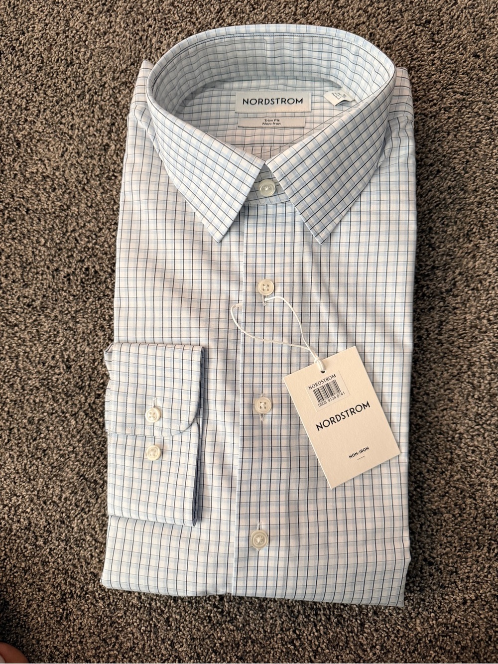 Nordstrom Men’s White Dress Shirt with Light Blue Windowpane